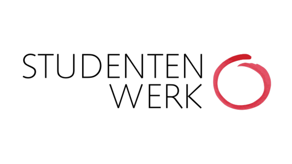 Logo des Studentenwerks, das den Namen „STUDENTENWERK“ in moderner Schrift zeigt. Rechts daneben befindet sich ein roter, geschwungener Punkt. Das Design vermittelt einen professionellen und einladenden Eindruck für die Zielgruppe.