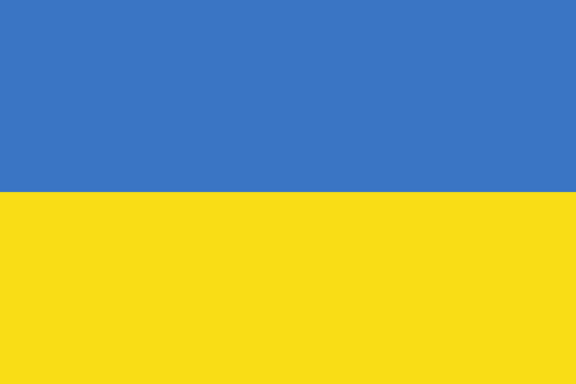 Zweifarbige Flagge mit zwei gleich großen horizontalen Streifen: oben Blau, unten Gelb – die Nationalflagge der Ukraine.