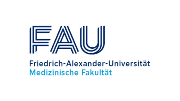 Logo der Friedrich-Alexander-Universität Erlangen-Nürnberg, speziell der medizinischen Fakultät. Der Schriftzug umfasst die Abkürzung "FAU" und den vollständigen Namen der Universität sowie den Hinweis auf die medizinische Fakultät.