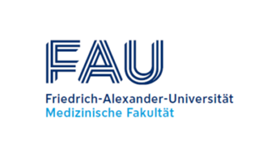 Logo der Friedrich-Alexander-Universität Erlangen-Nürnberg, speziell der medizinischen Fakultät. Der Schriftzug umfasst die Abkürzung "FAU" und den vollständigen Namen der Universität sowie den Hinweis auf die medizinische Fakultät.