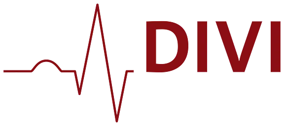 Das Bild zeigt das Logo von DIVI, der Deutschen Interdisziplinären Vereinigung für Intensiv- und Notfallmedizin. Es besteht aus dem Wort "DIVI" in roter Schrift, begleitet von einem grafikartigen EKG-Signal, das den medizinischen Kontext verdeutlicht.